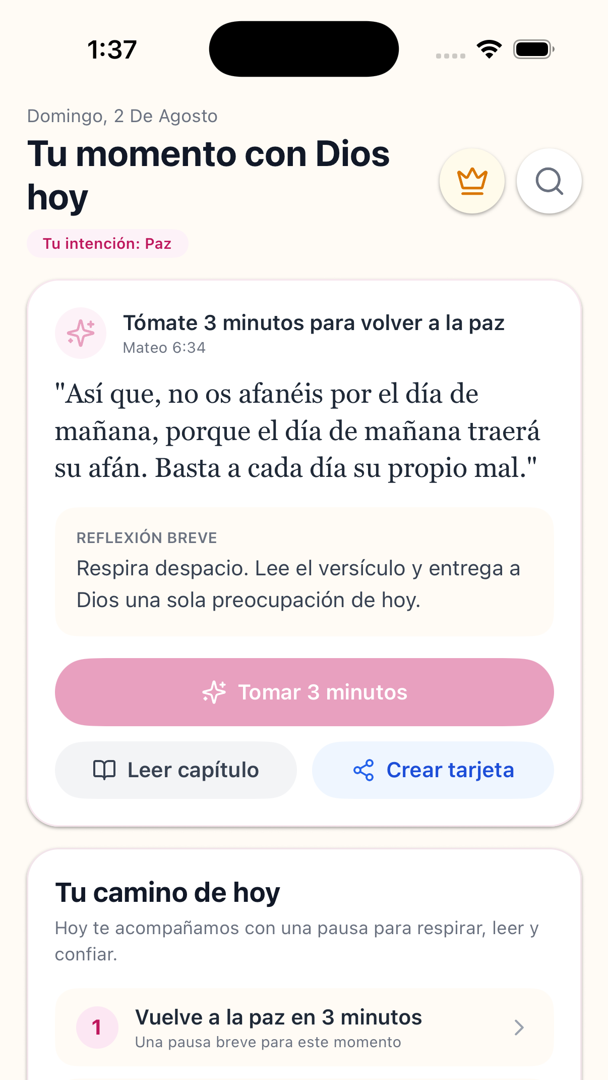 Inicio con el momento diario personalizado