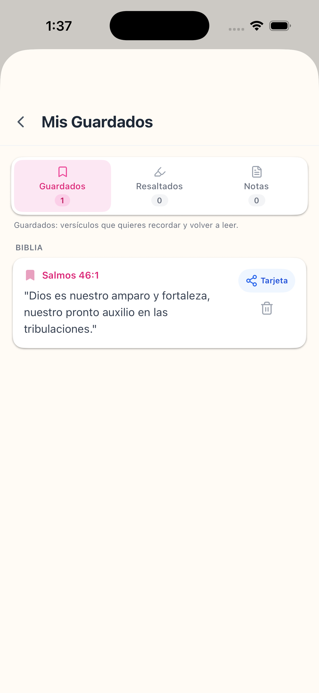 Versículos guardados, resaltados y notas