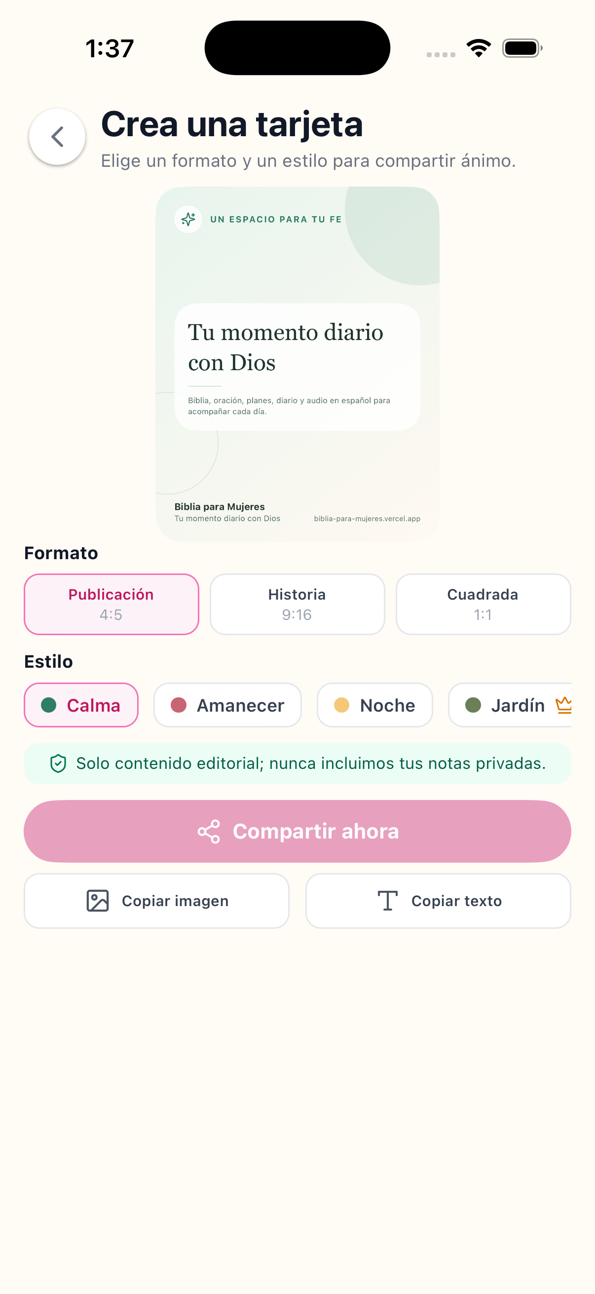 Creador de tarjetas para compartir